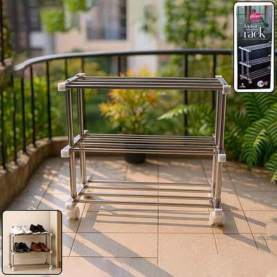 supermom stainless steel multipurpose shoe & storage rack - (1 pc)