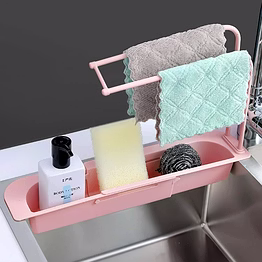 over-sink expandable sink caddy with dual towel bar & drip tray