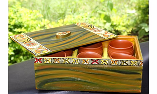 Handpainted The Madhubani Royal Kulhad Tray, 7 pcs