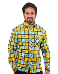 Men's Casual Shirt Full Sleeve Multi Yellow Check