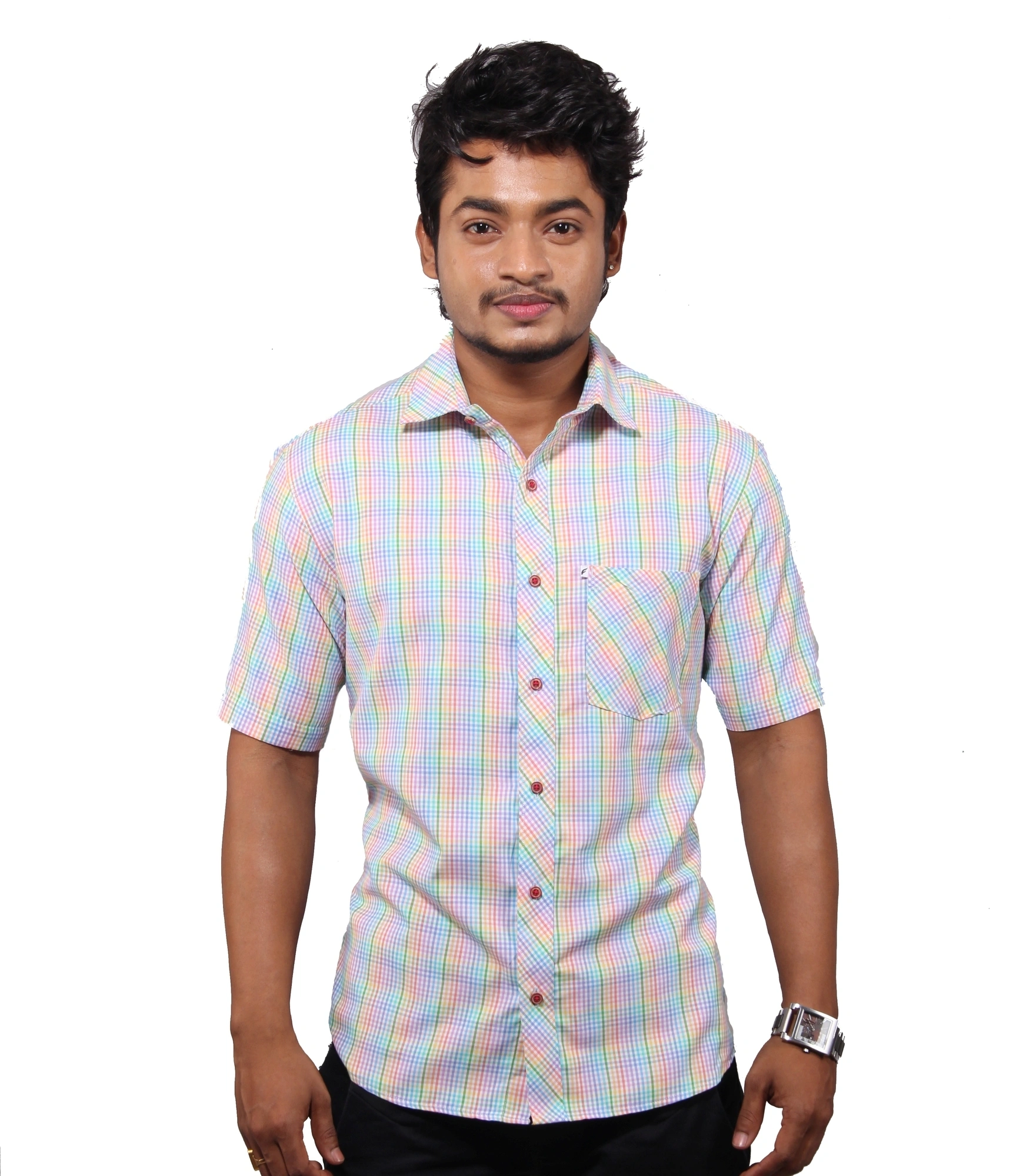 Men's casual shirt half sleeve multi micro check-SKUSTVDH102