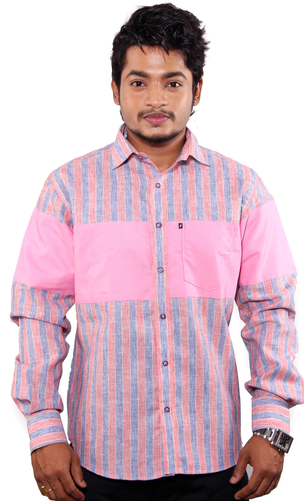 Men's Casual Pink Lilen stripe shirt-SKUSTVD103F