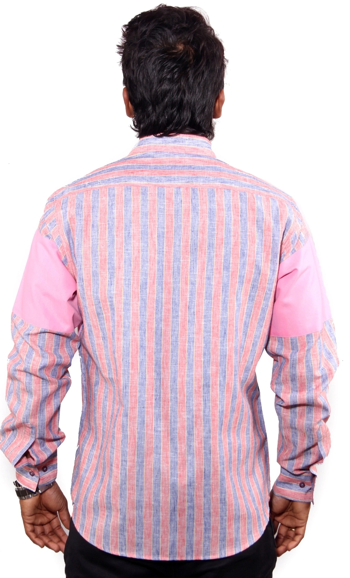 Men's Casual Pink Lilen stripe shirt-1