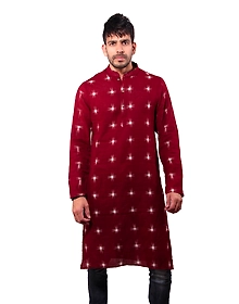 Men's Ikkat Handloom Long Kurta Marron