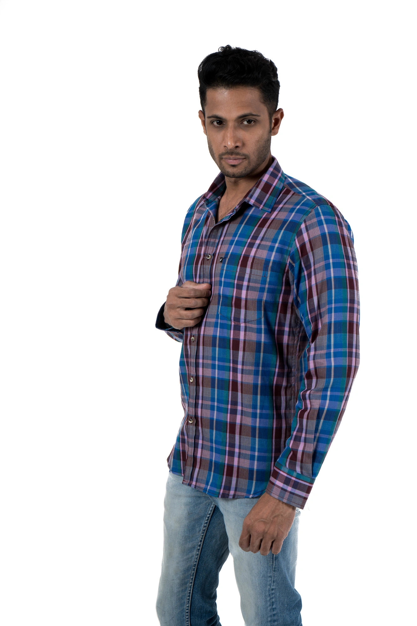 Men's Casual Shirt Slim Fit Full Sleeve Plaid Check-1