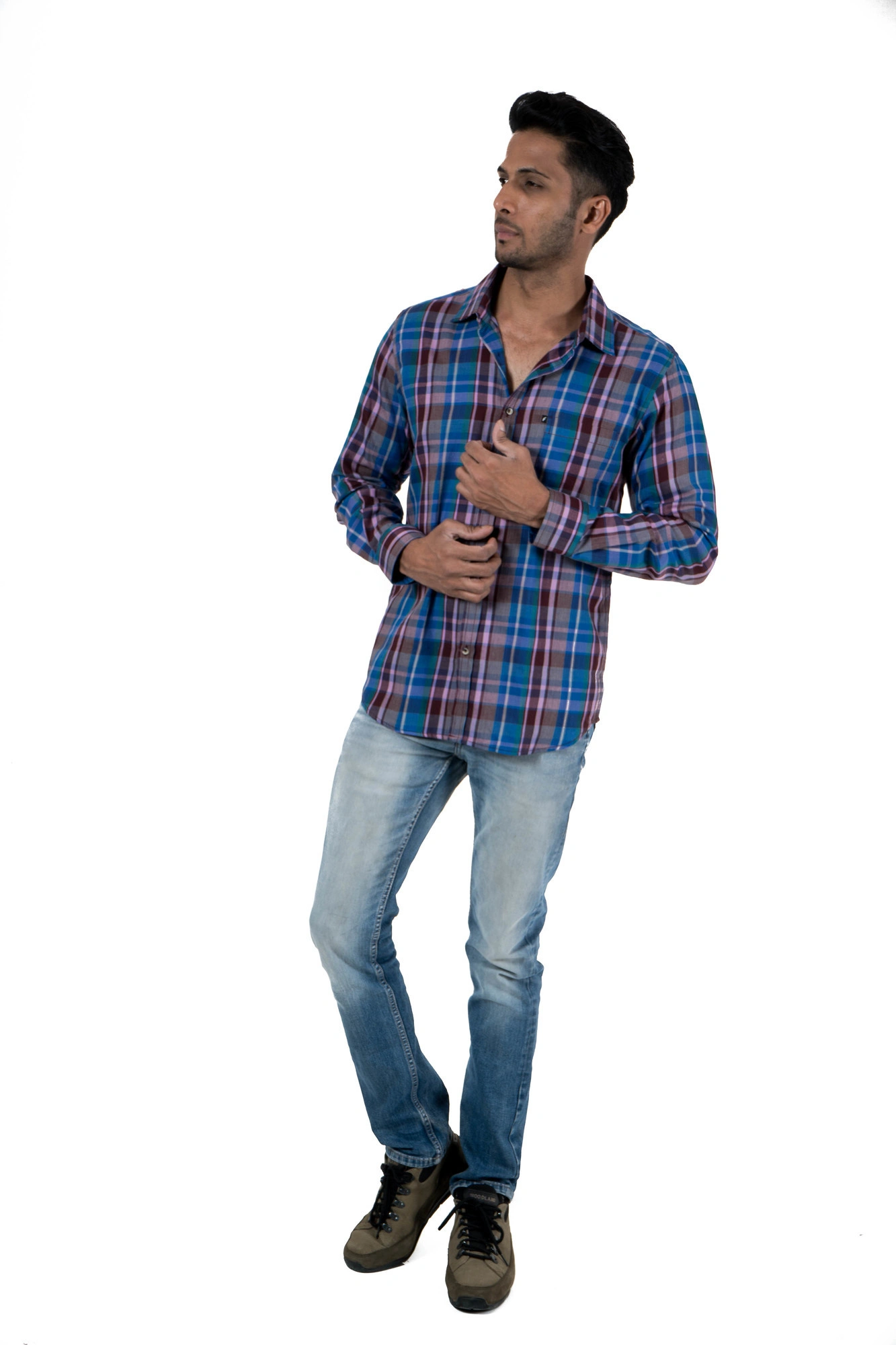 Men's Casual Shirt Slim Fit Full Sleeve Plaid Check-4