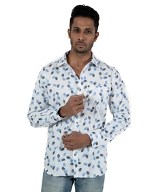 Men's Shirt Full Sleeve Casual Cotton Fur Print White