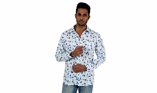 Men's Shirt Full Sleeve Casual Cotton Fur Print White