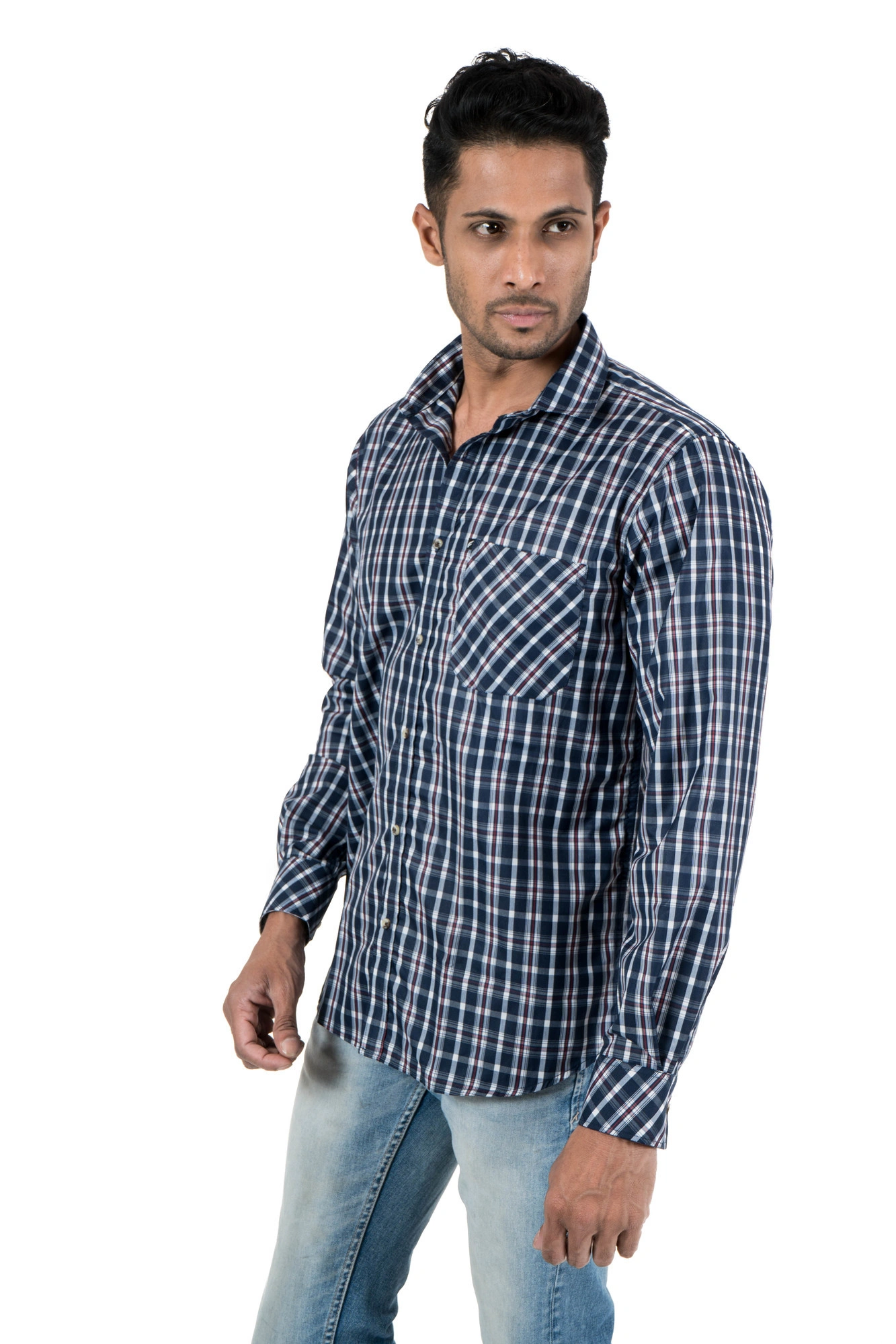 Men's Full Sleeve Casual Cotton Check Shirt-1