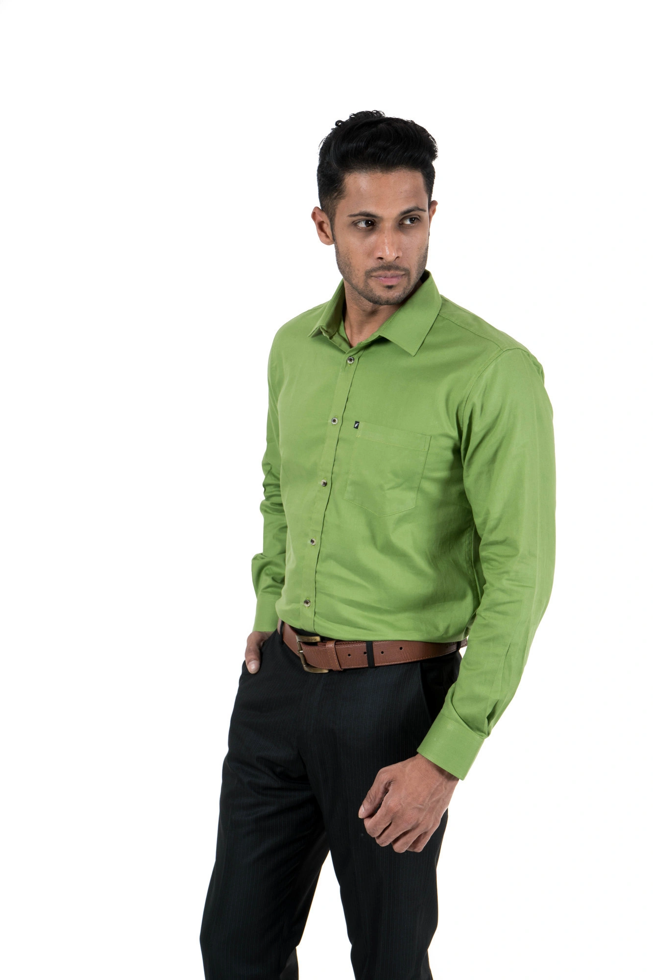 Men's Shirt Full Sleeve Casual Cotton Solid Green-2