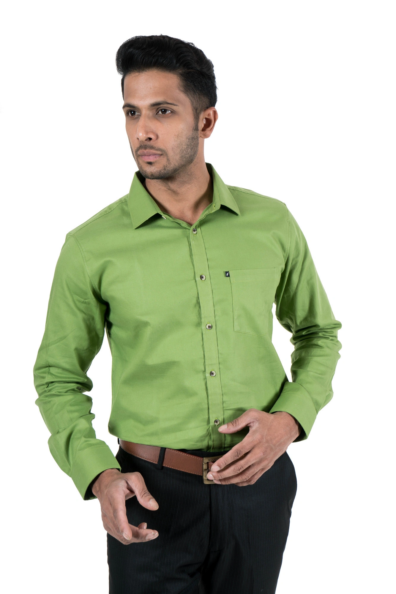 Men's Shirt Full Sleeve Casual Cotton Solid Green-3