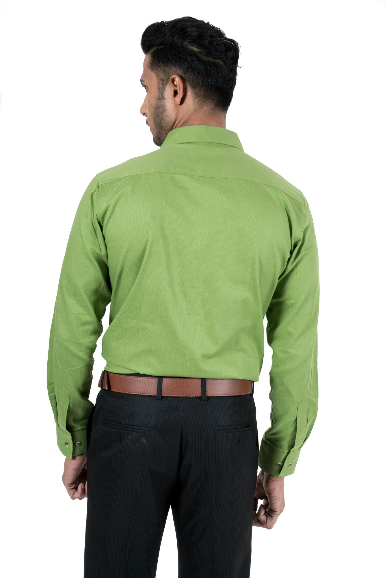 Men's Shirt Full Sleeve Casual Cotton Solid Green-4