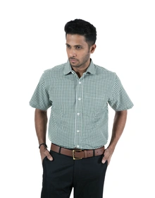 Men's Shirt Half Sleeve Micro Check Green