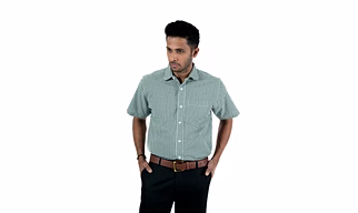 Men's Shirt Half Sleeve Micro Check Green