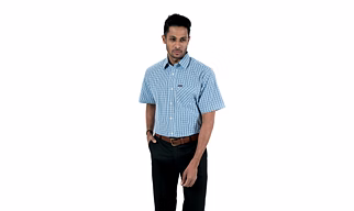 Men's Shirt Half Sleeve Standard Fit Cotton Micro Check Blue