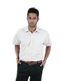 Men's Shirt Half Sleeve Slim Fit Cotton Solid Cream