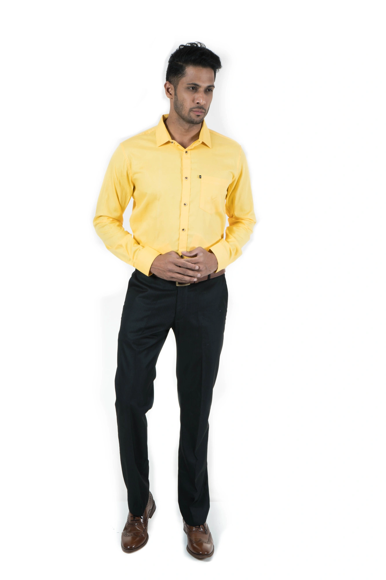 Men's Casual Wear Full Sleeve Solid Yellow-4