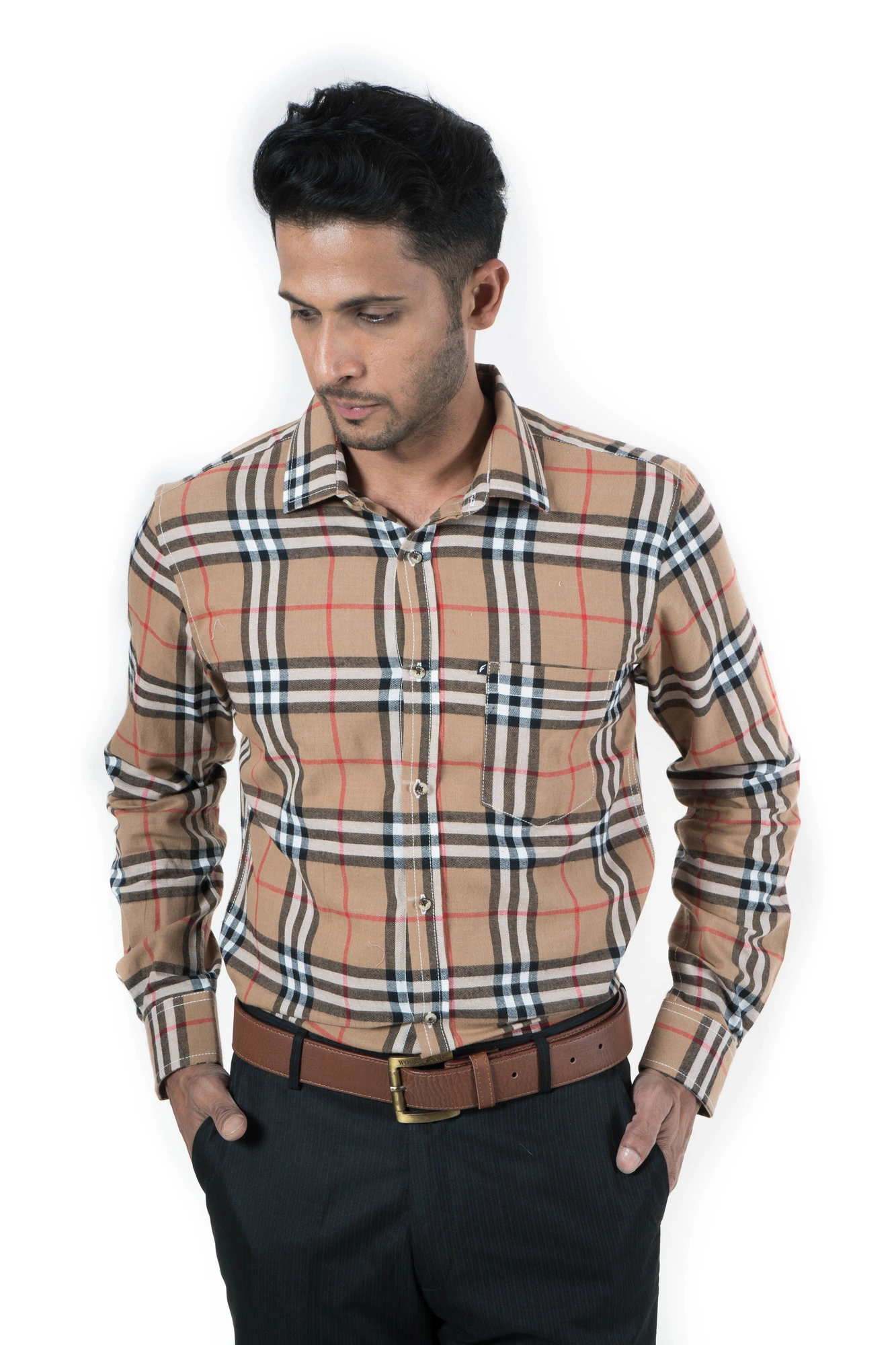 Men's Shirt Full Sleeve Casual Top Wear Cotton Plaid-4