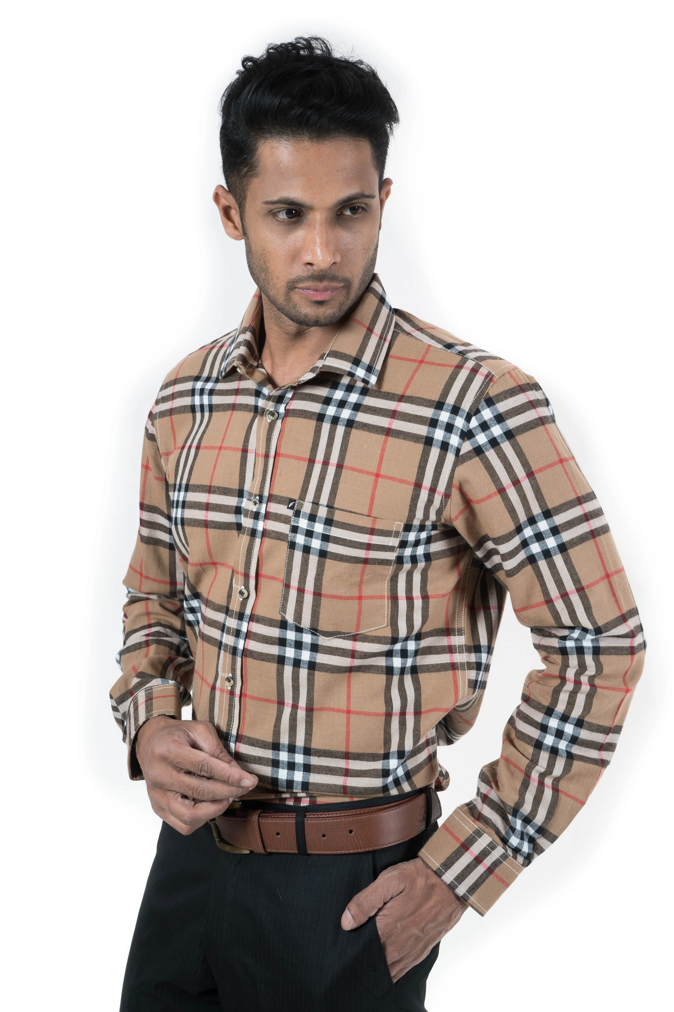 Men's Shirt Full Sleeve Casual Top Wear Cotton Plaid-3