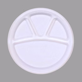 prakritii 11" ( 28cm ) 4 compartment bagasse round plate - ( pack of 1 pcs )