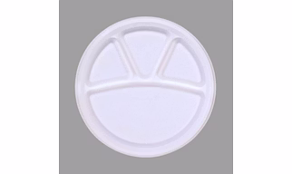 11" ( 28cm ) 4 Compartment Bagasse Round Plate - ( Pack of 1 Pcs )