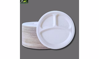 10" ( 25cm ) 3 Compartment Bagasse Round Plate - ( Pack of 1 Pcs )