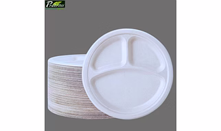 9" ( 23cm ) 3 Compartment Bagasse Round Plate - ( Pack of 1 Pcs )