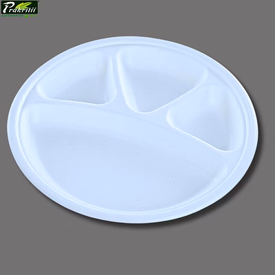 prakritii 12" ( 30cm ) 4 compartment bagasse round plate - ( pack of 1 pcs )
