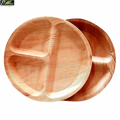 prakritii 10"( 25cm) round 3 compartment disposable areca palm leaf plate