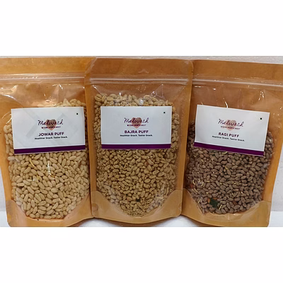 melwach puffs combo (ragi+jowar+bajra) (3 * 80 gms.), roasted snacks, snack combo, namkeen