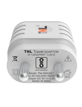 TNL 12 Watt Dual Port Travel Charger 2.5A, White (Without Cable)-4-sm