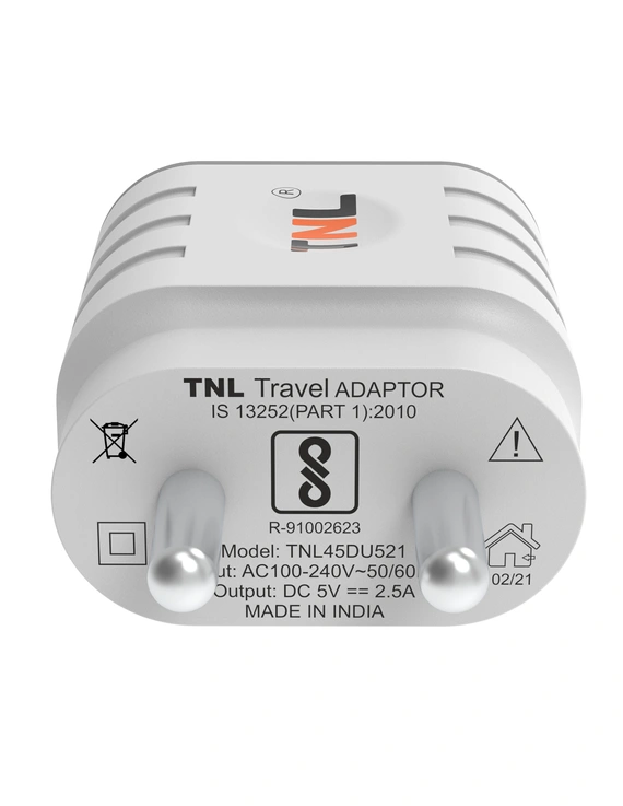 TNL 12 Watt Dual Port Travel Charger 2.5A, White (Without Cable)-4