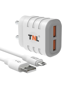 TNL 12 Watt Dual Port Travel Charger 2.5A with 1.5 Meter USB Data Cable, White (with Micro USB Cable)-B084H37LQ8-sm