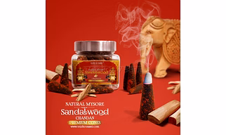 Vedic Vaani Mysore Chandan Sandal Wood Scented Rich Sweet Fragrance Meditation, Prayers, Relaxing & Aromatic Dhoop Incense Cones