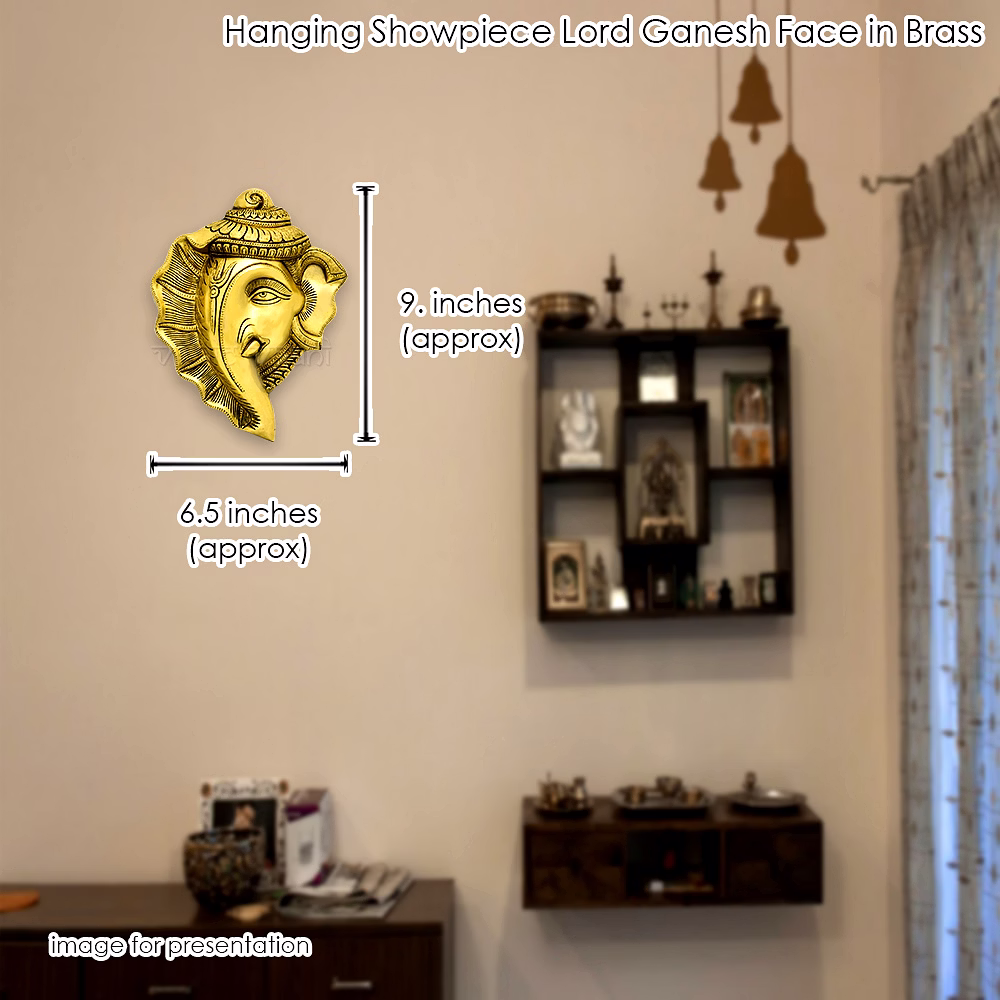Hanging Showpiece Lord Ganesh Face in Brass image 5