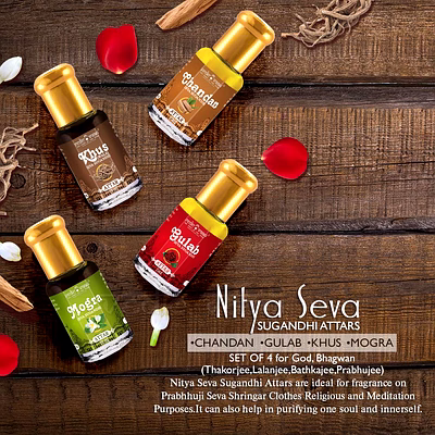 vedic vaani™ nitya seva attar sugandhi set of 4 - for god, bhagwan (thakorjee,lalanjee,bathkajee & prabhujee)