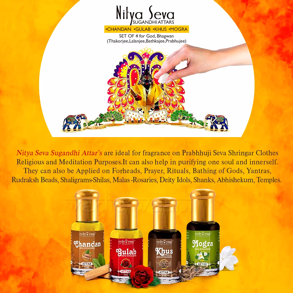 Nitya Seva Attar Sugandhi set of 4 - For God, Bhagwan (Thakorjee,Lalanjee,Bathkajee & Prabhujee) image 3