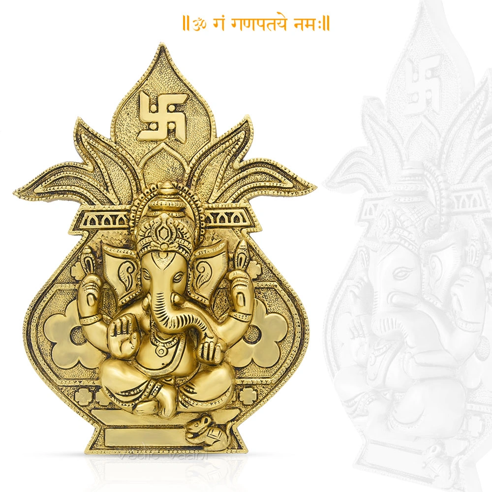 Ganesha Wall Hanging with Kalash and Leaf Design in Heavy Brass Metal-VZ134