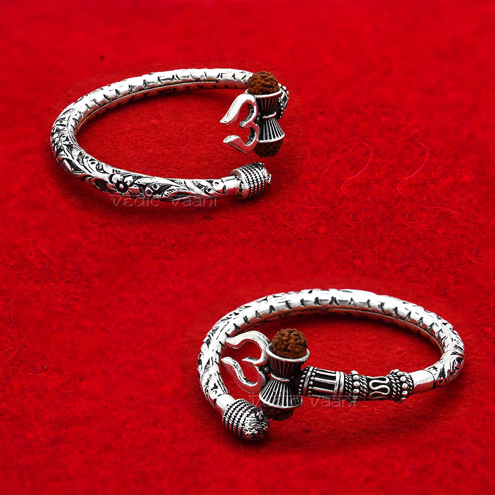 Silver Lord Shiva Kada with Trishul / Rudraksha - Adjustable image 2