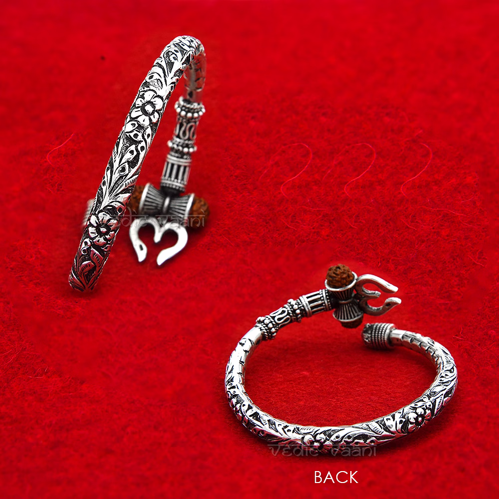 Silver Lord Shiva Kada with Trishul / Rudraksha - Adjustable image 3