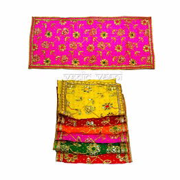 vedic vaani™ gujrati bandhani print dotted designer squence work chunry for mataji, maatarani - set of 5
