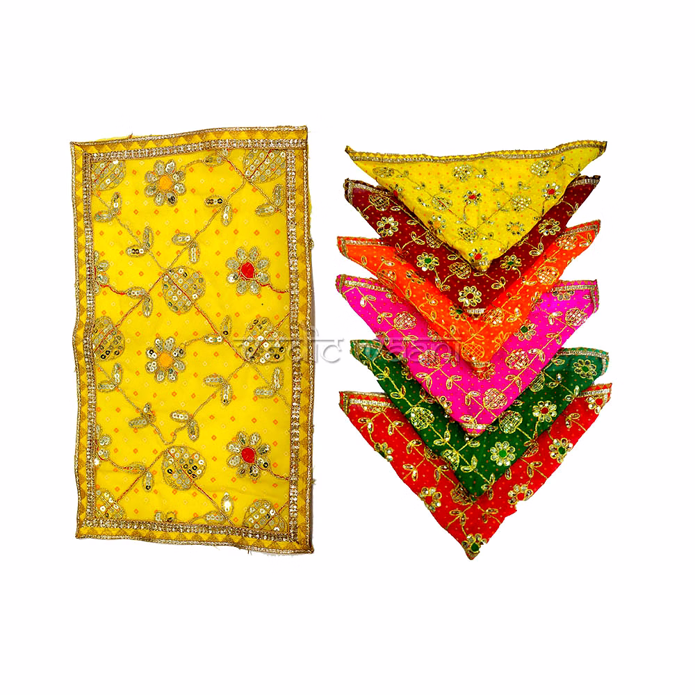 Gujrati Bandhani Print Dotted Designer Squence Work Chunry for Mataji, Maatarani - Set of 5 image 2