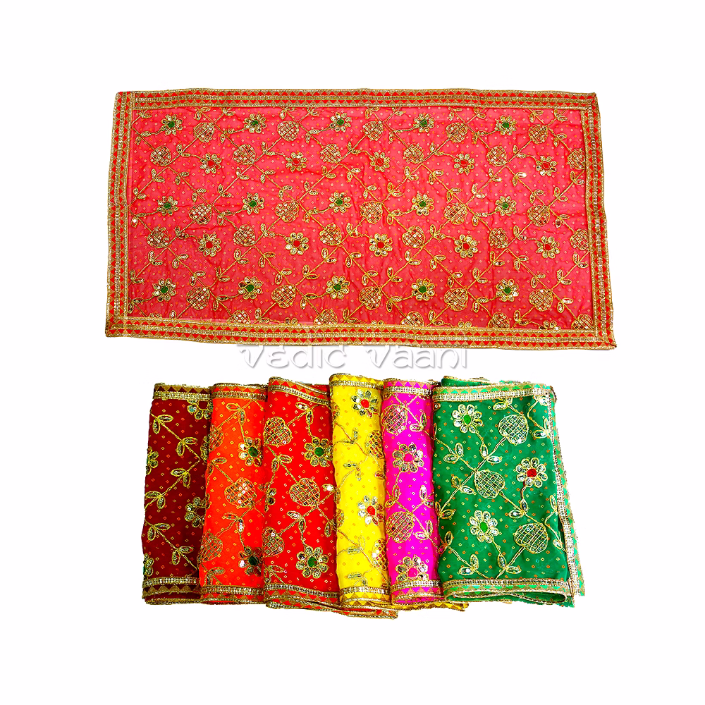 Gujrati Bandhani Print Dotted Designer Squence Work Chunry for Mataji, Maatarani - Set of 5 image 3