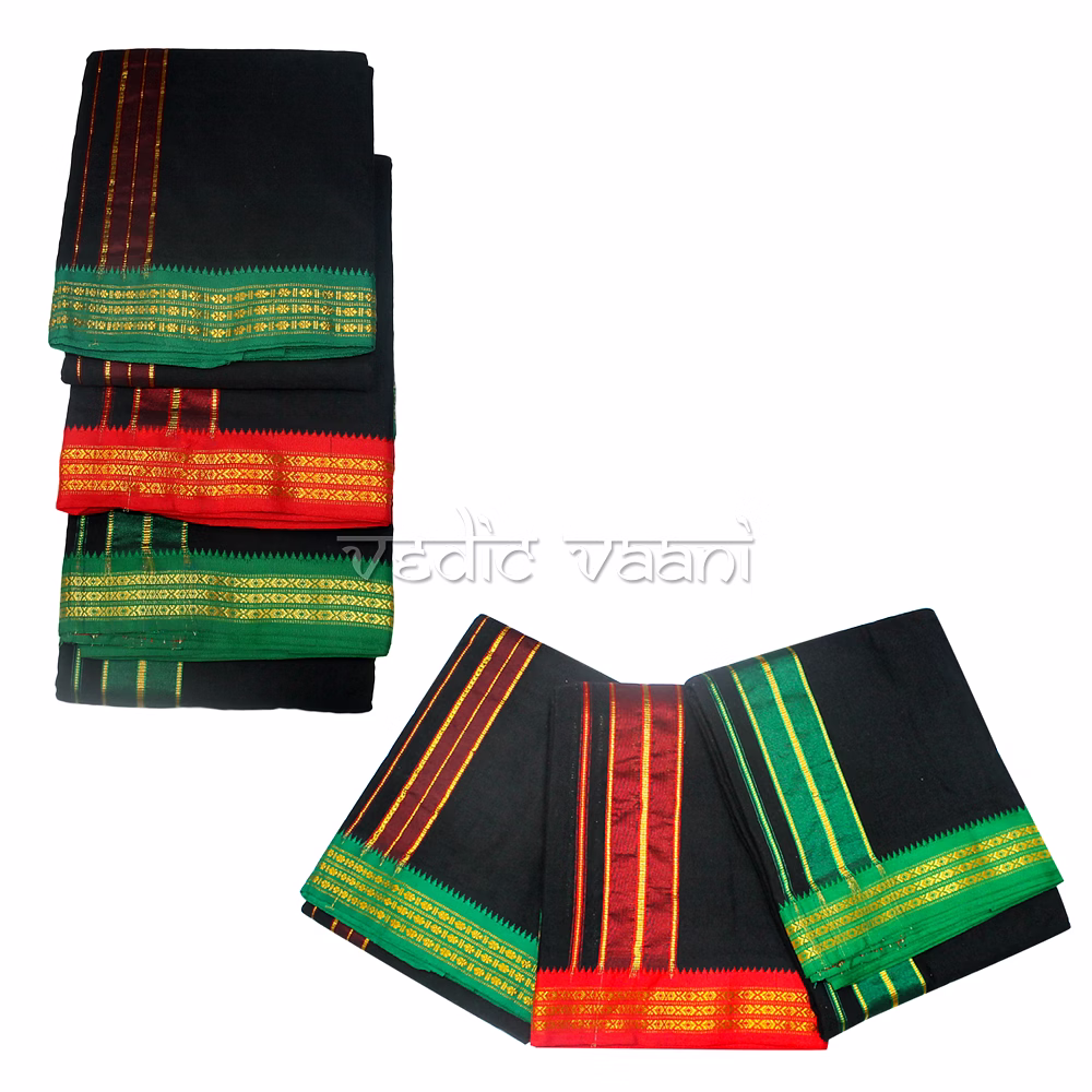 Dhoti (Veshti) and Angavastram - Black Color image 2