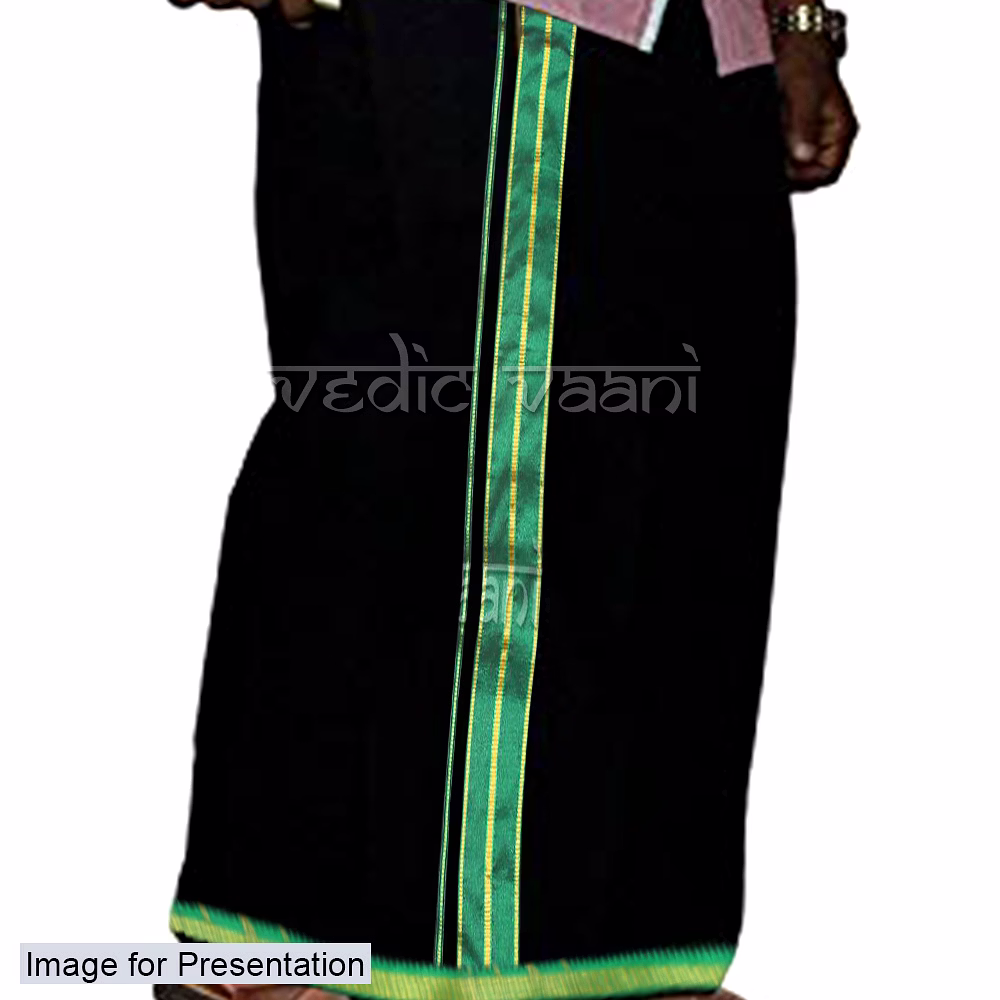 Dhoti (Veshti) and Angavastram - Black Color image 5