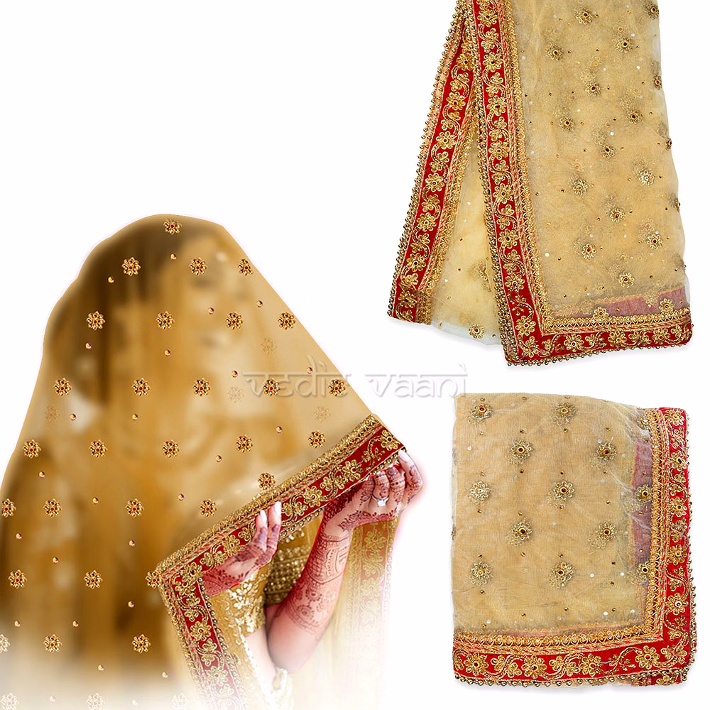 vedic vaani™ gold chunri with red border