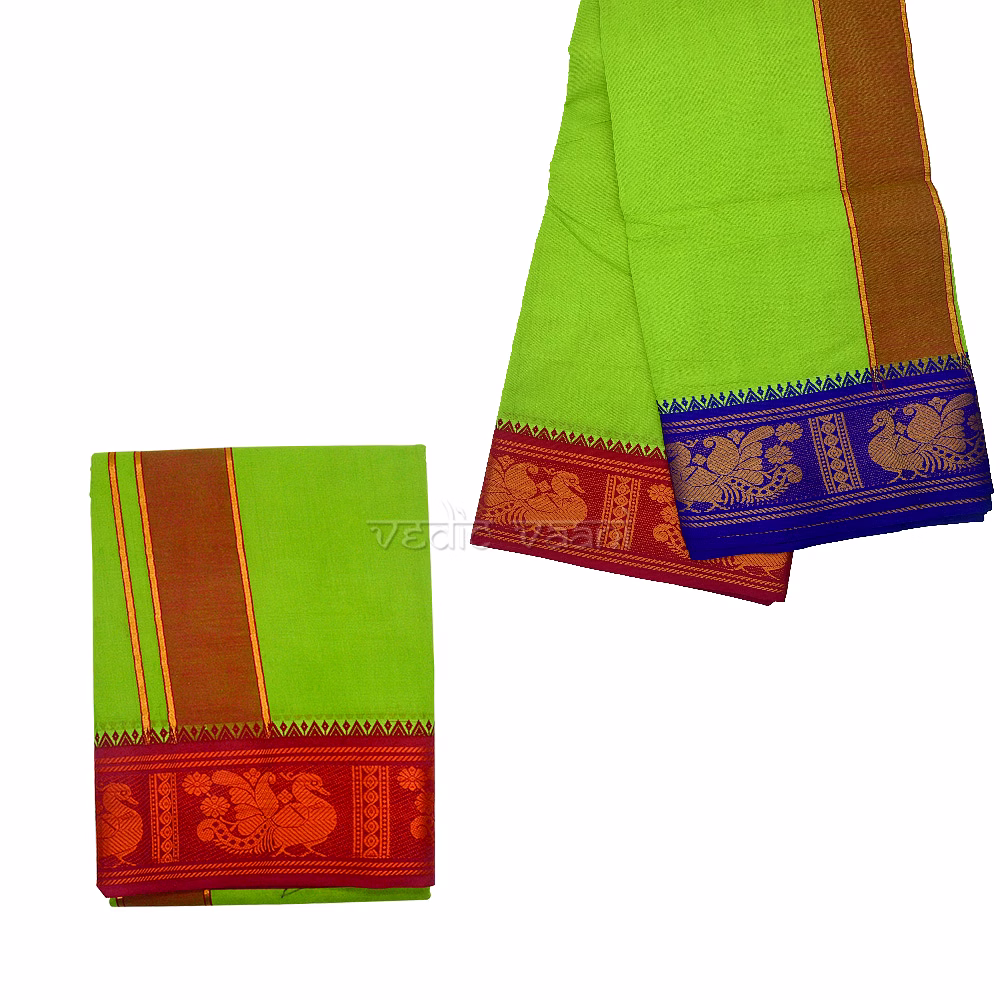vedic vaani™ green dhoti with uparna in pure cotton