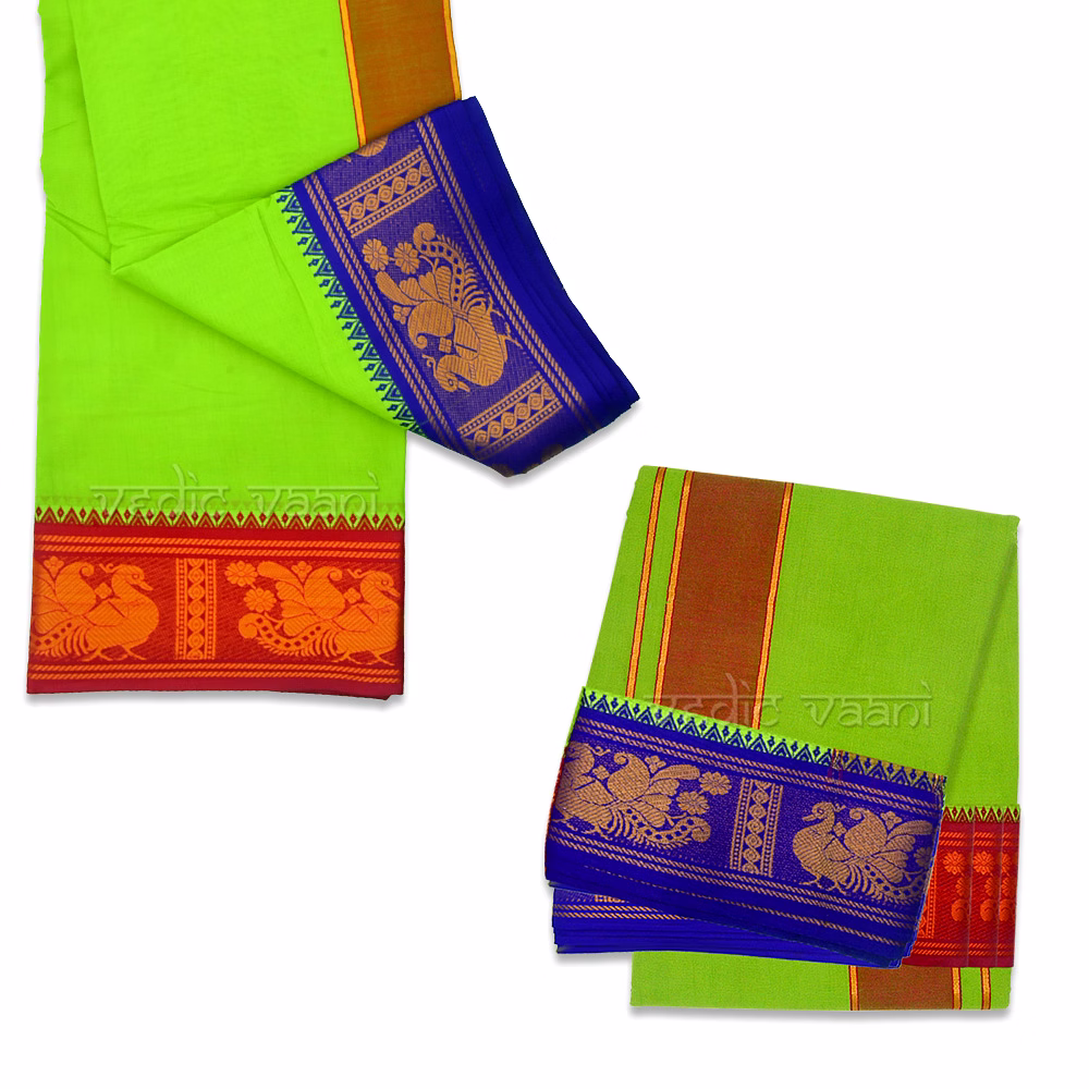 Green Dhoti with Uparna in Pure Cotton image 2