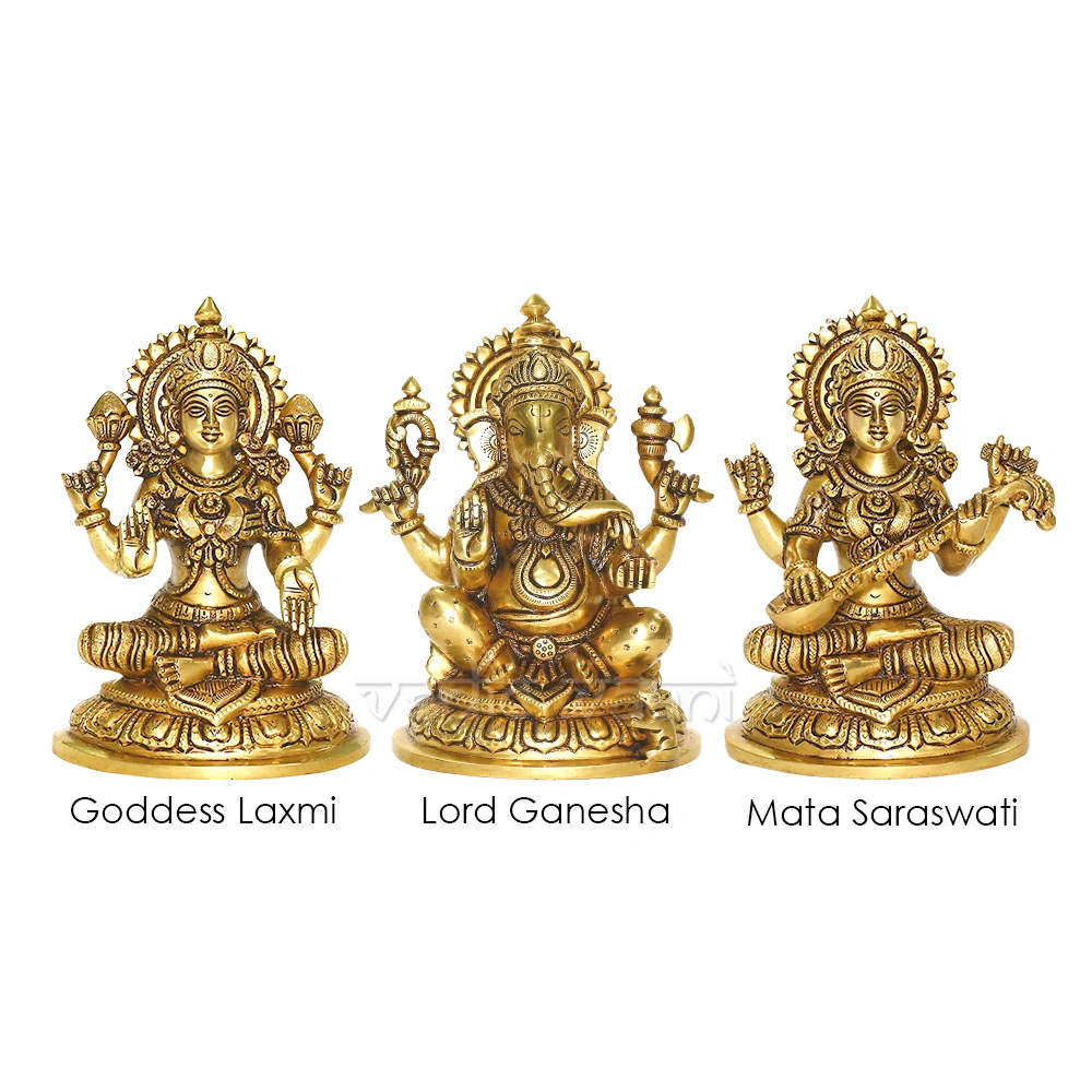 Lord Ganesha, Goddesses Lakshmi &amp; Mata Saraswati Fine Statue-AZ1291