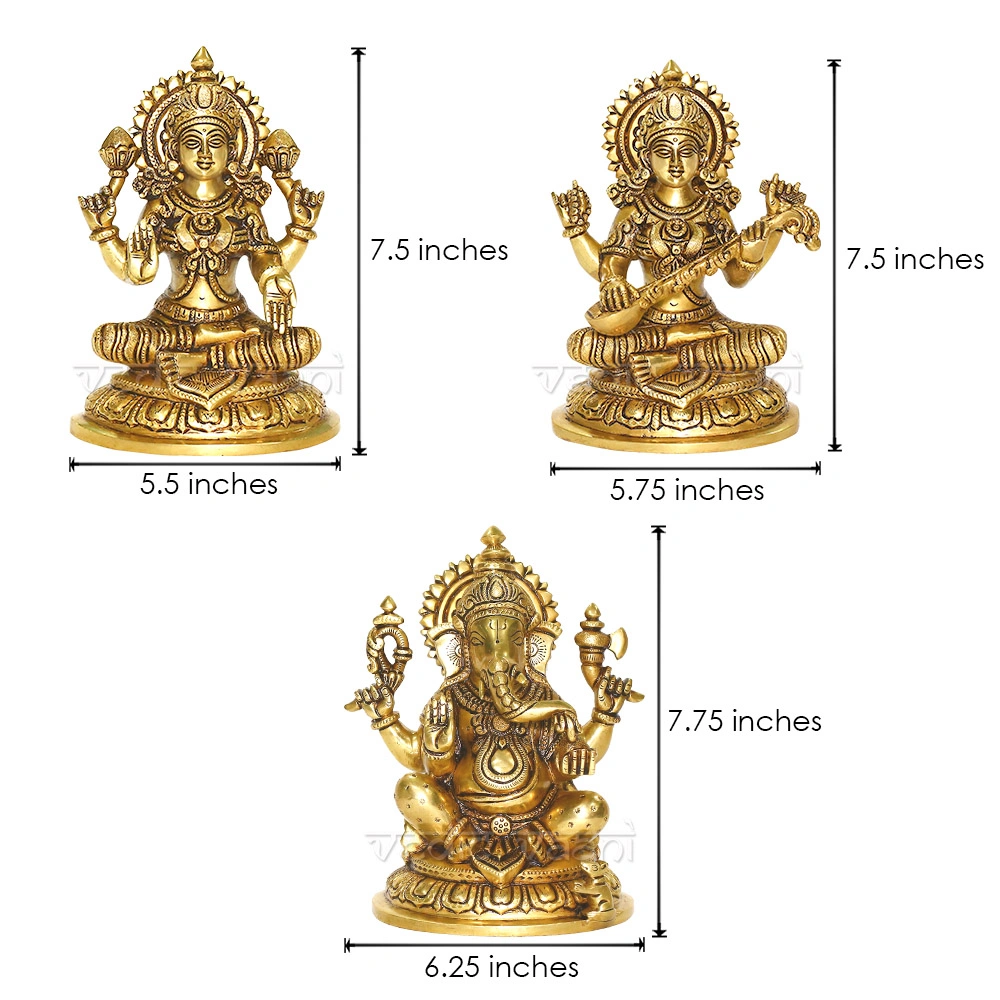 Lord Ganesha, Goddesses Lakshmi &amp; Mata Saraswati Fine Statue-4